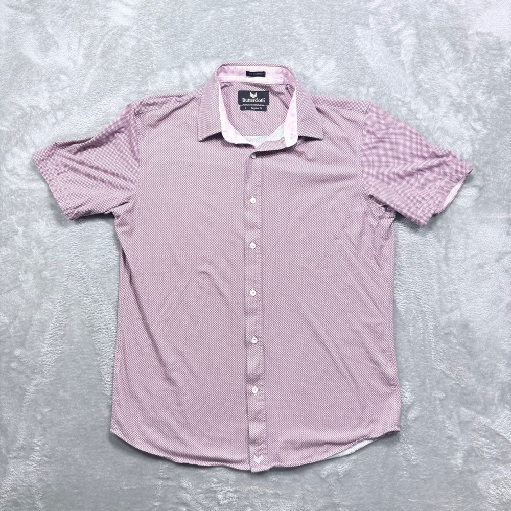 Buttercloth Icy Cotton Shirt Mens Large Pink Geometric Short Sleeve Regular Fit